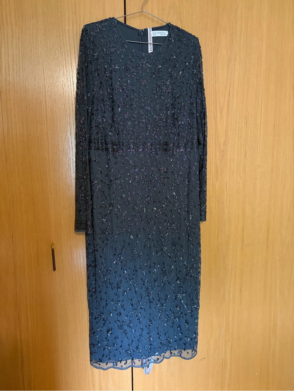 Mac Duggal Black Beaded Long Sleeve Cocktail Gown